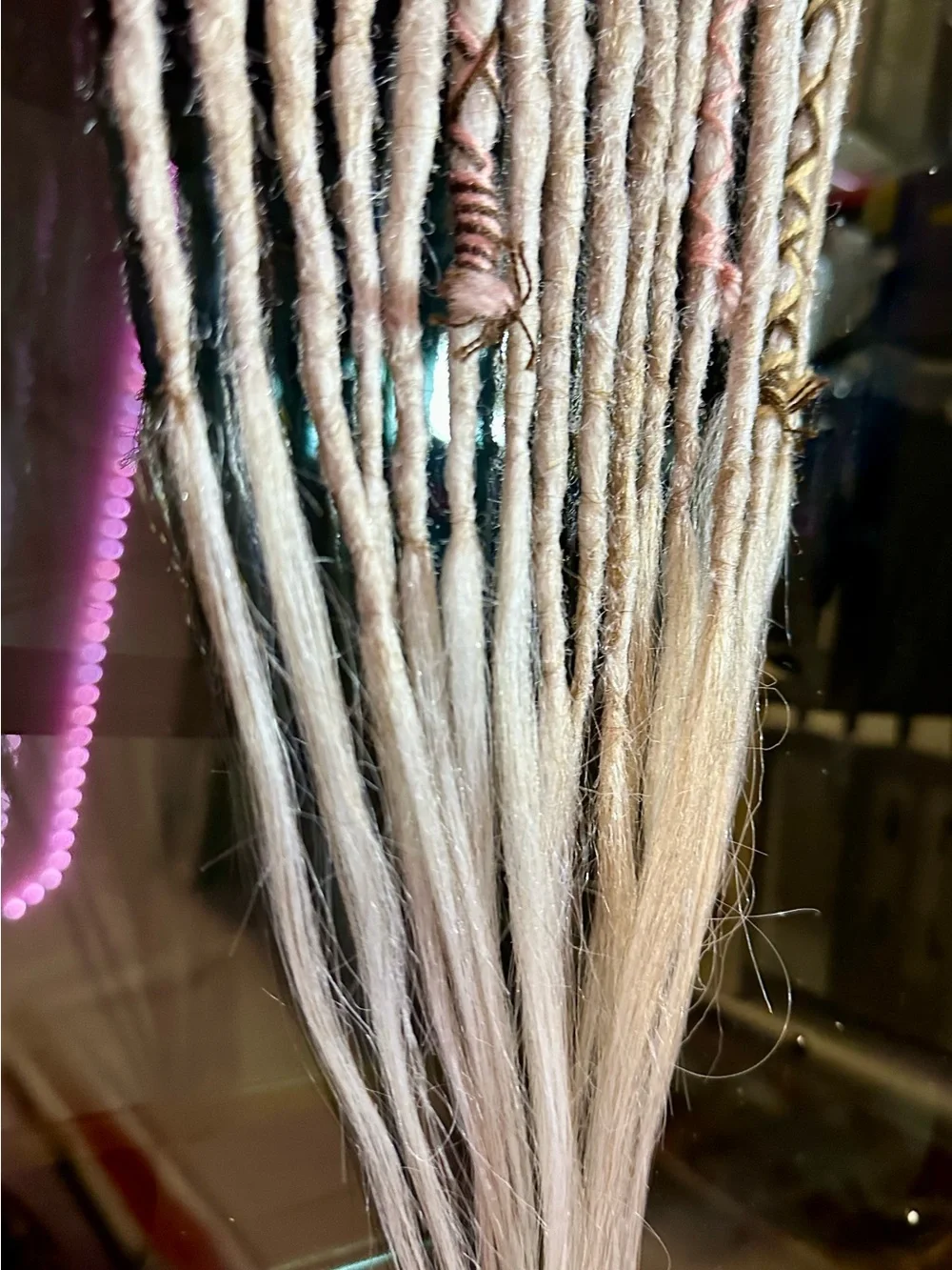Boho Gray & Pink Synthetic Dreadlock Hair Wraps with Bead Accents